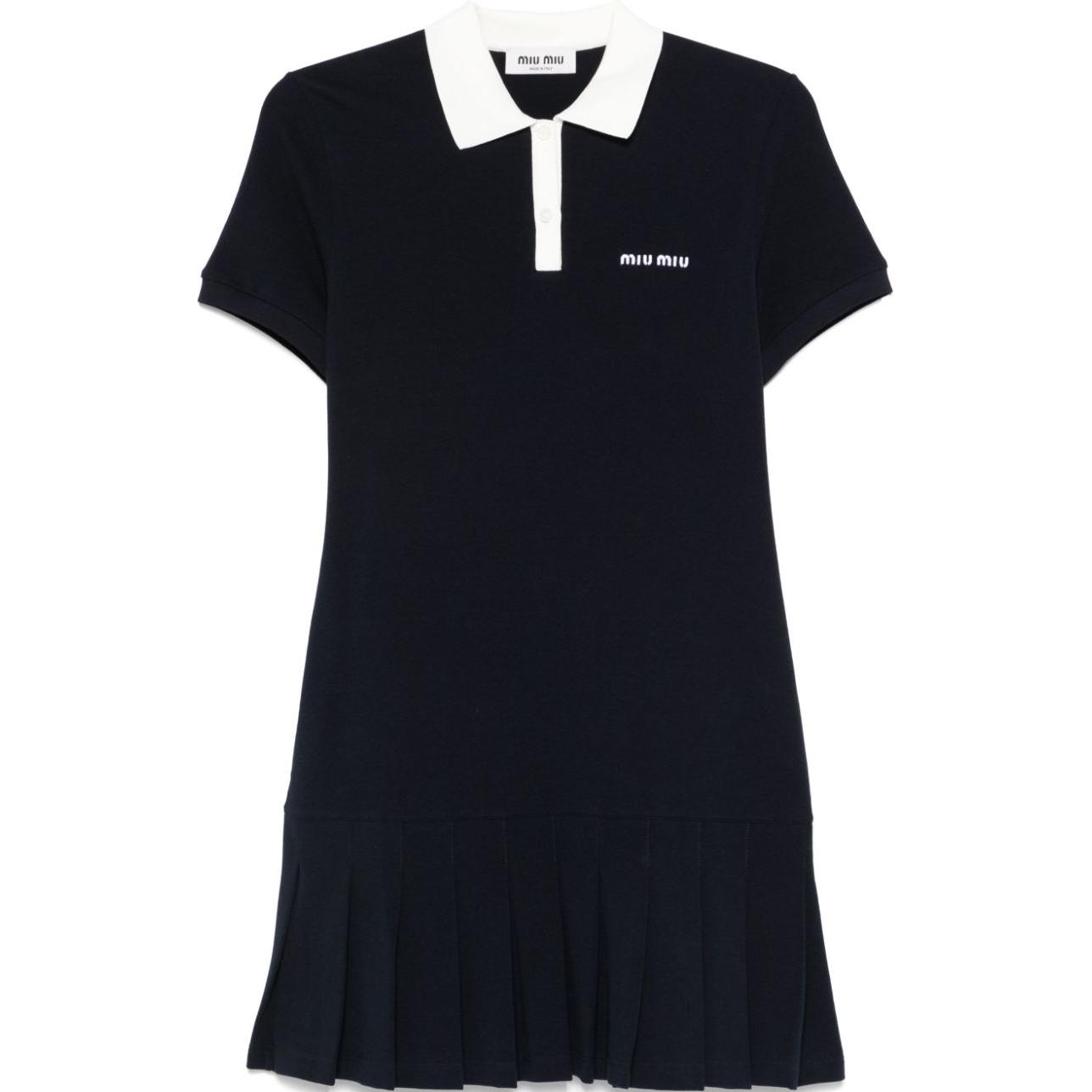 

Мини-платье-поло с коротким рукавом и вышитым логотипом MIU MIU, синий