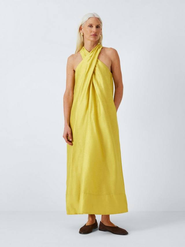 

Льняное платье без рукавов с отложным воротником John Lewis, цвет Chartreuse