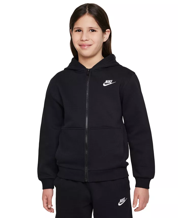 Большой детский спортивный худи Club Fleece с молнией Nike, черный — фото 4
