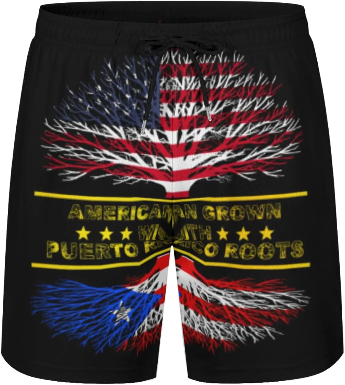 Мужские плавки American Grown and Puerto Rico Roots с сетчатой подкладкой, завязками, быстросохнущие, с карманами Generic, черный
