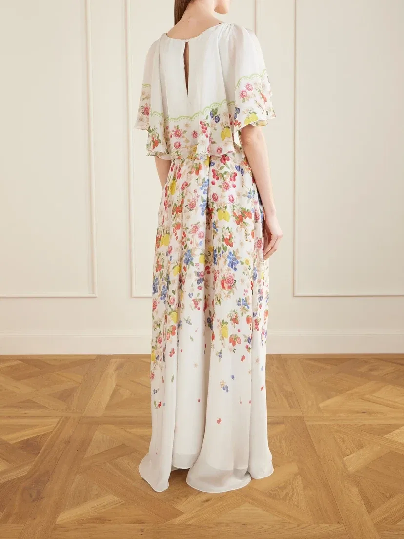 Макси-платье из шифона с цветочным принтом Mary Katrantzou, мультицвет — фото 3