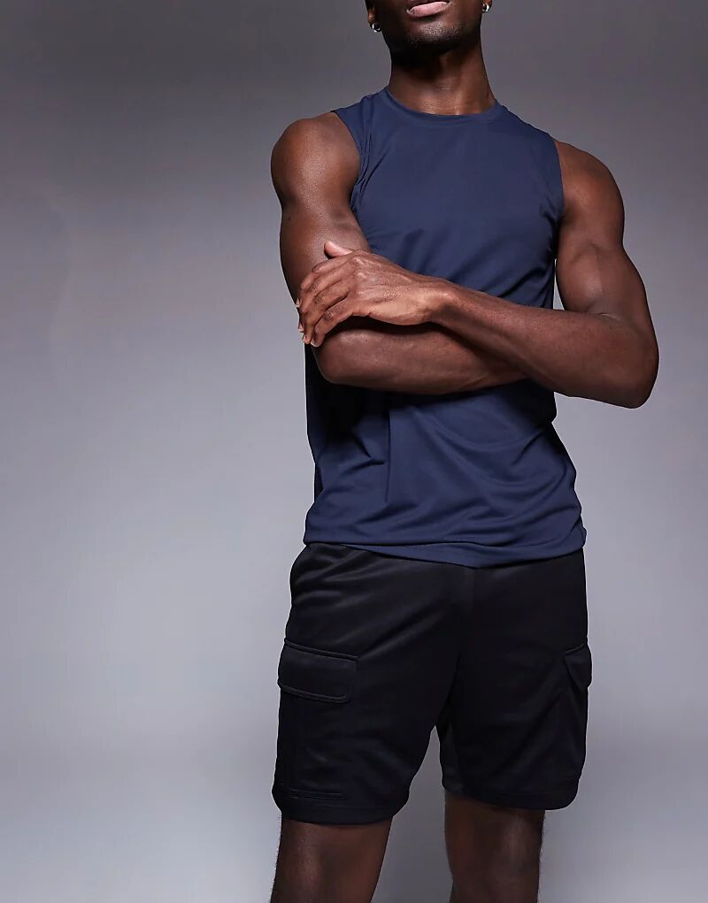 

4505 Полиэстеровые трикотажные тренировочные шорты-карго черного цвета