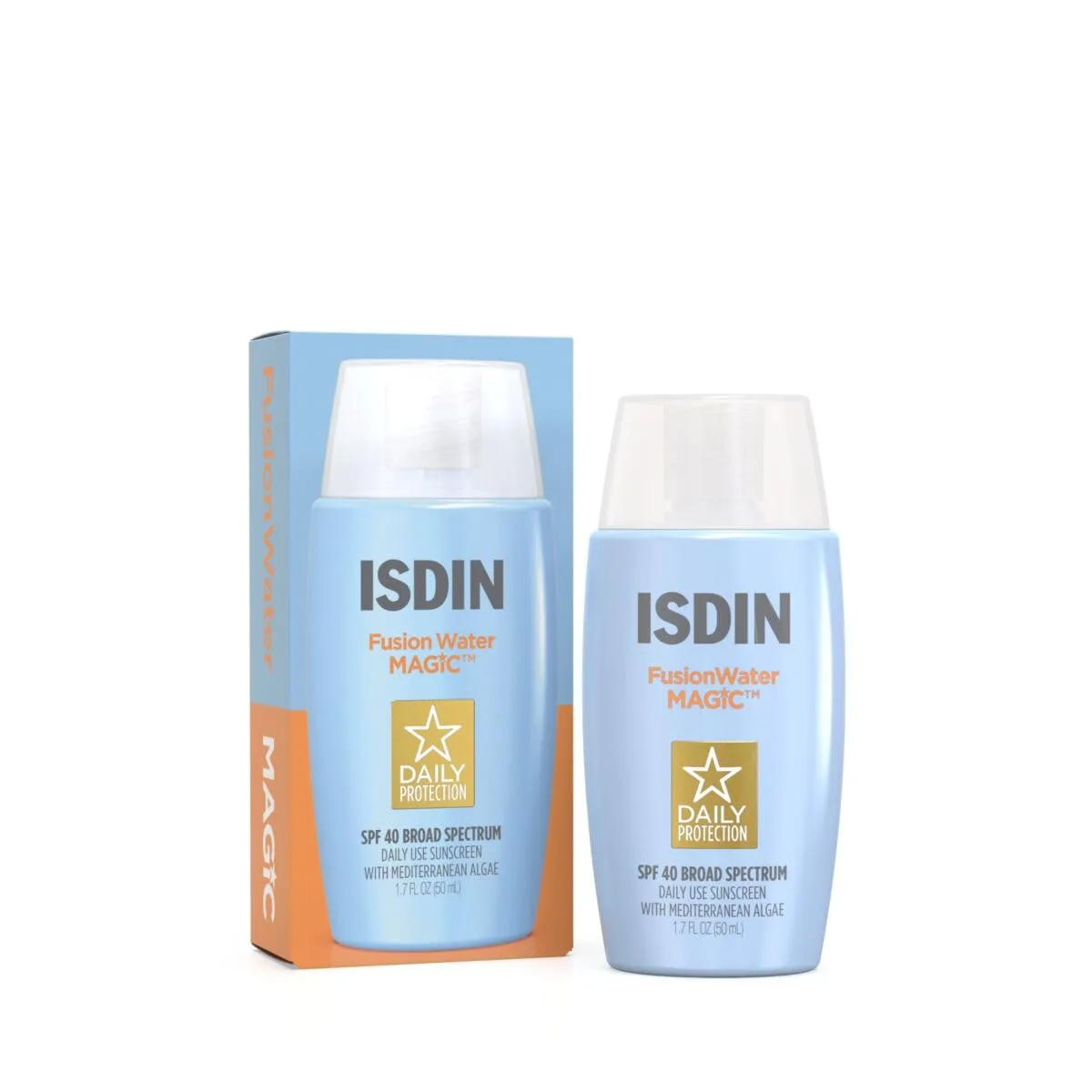ISDIN Fusion Water MAGIC SPF 40 (48 мл) | Ультралегкий солнцезащитный крем для лица с гиалуроновой кислотой и витамином Е | Широкий спектр защиты | Для ежедневного использования, blue