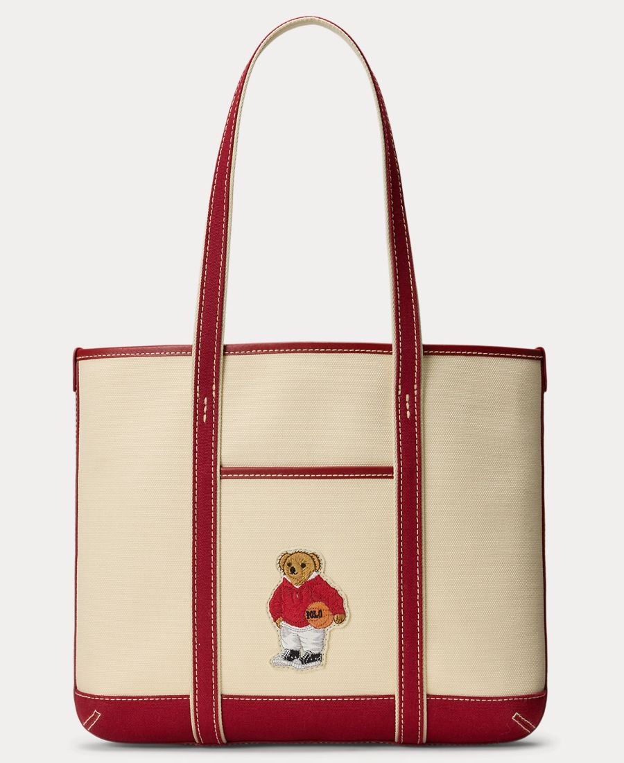 

Женская маленькая сумка-шоппер с изображением медведя Polo Ralph Lauren, Ecru/Radish