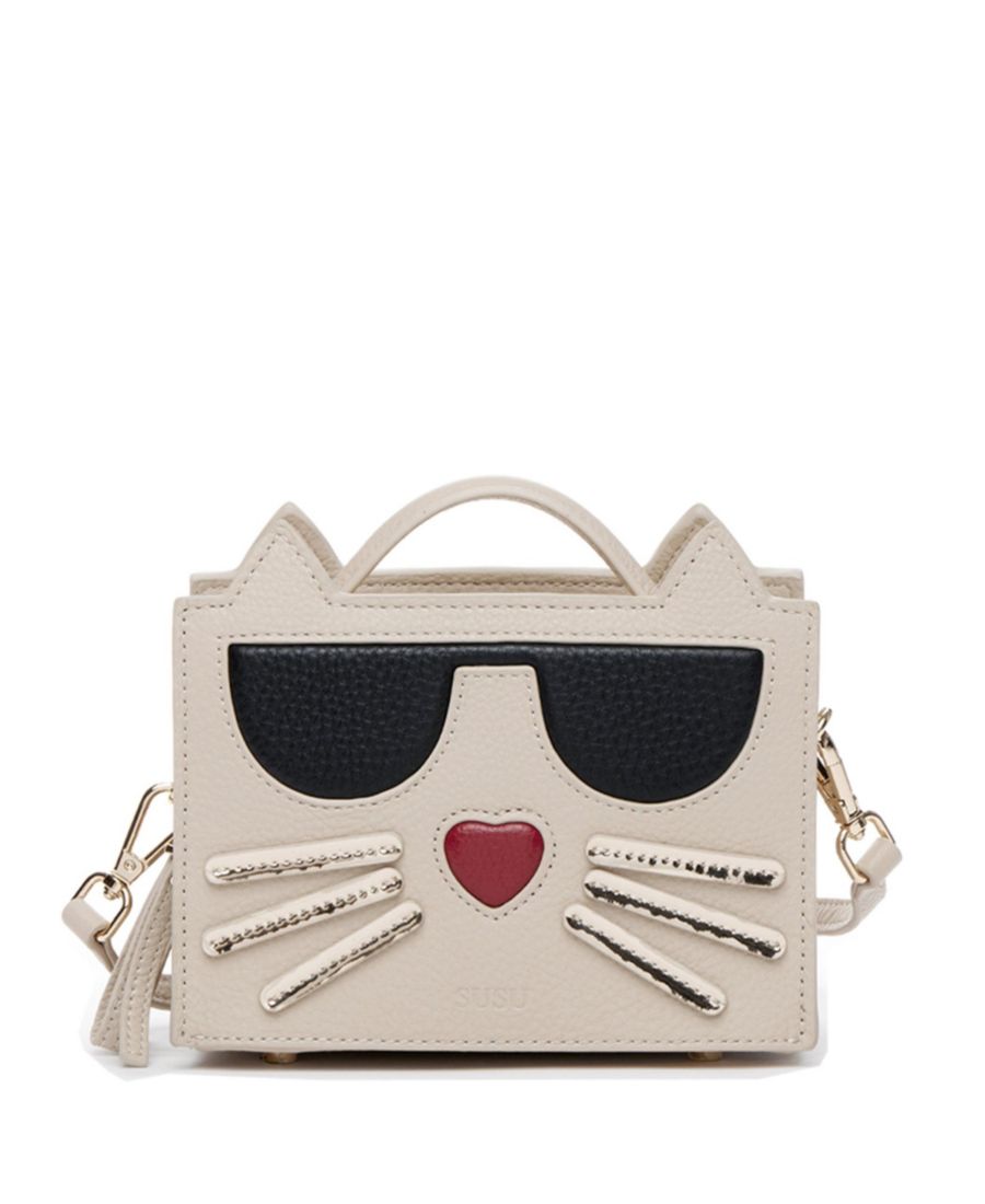 

Сумка через плечо из зернистой кожи с изображением кошки, симпатичная сумочка с верхней ручкой, маленькая сумочка на плечо SUSU, Cream/off white/light beige