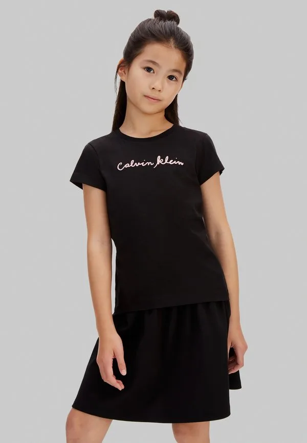 Футболка с логотипом script и приталенным принтом Calvin Klein Jeans, Black