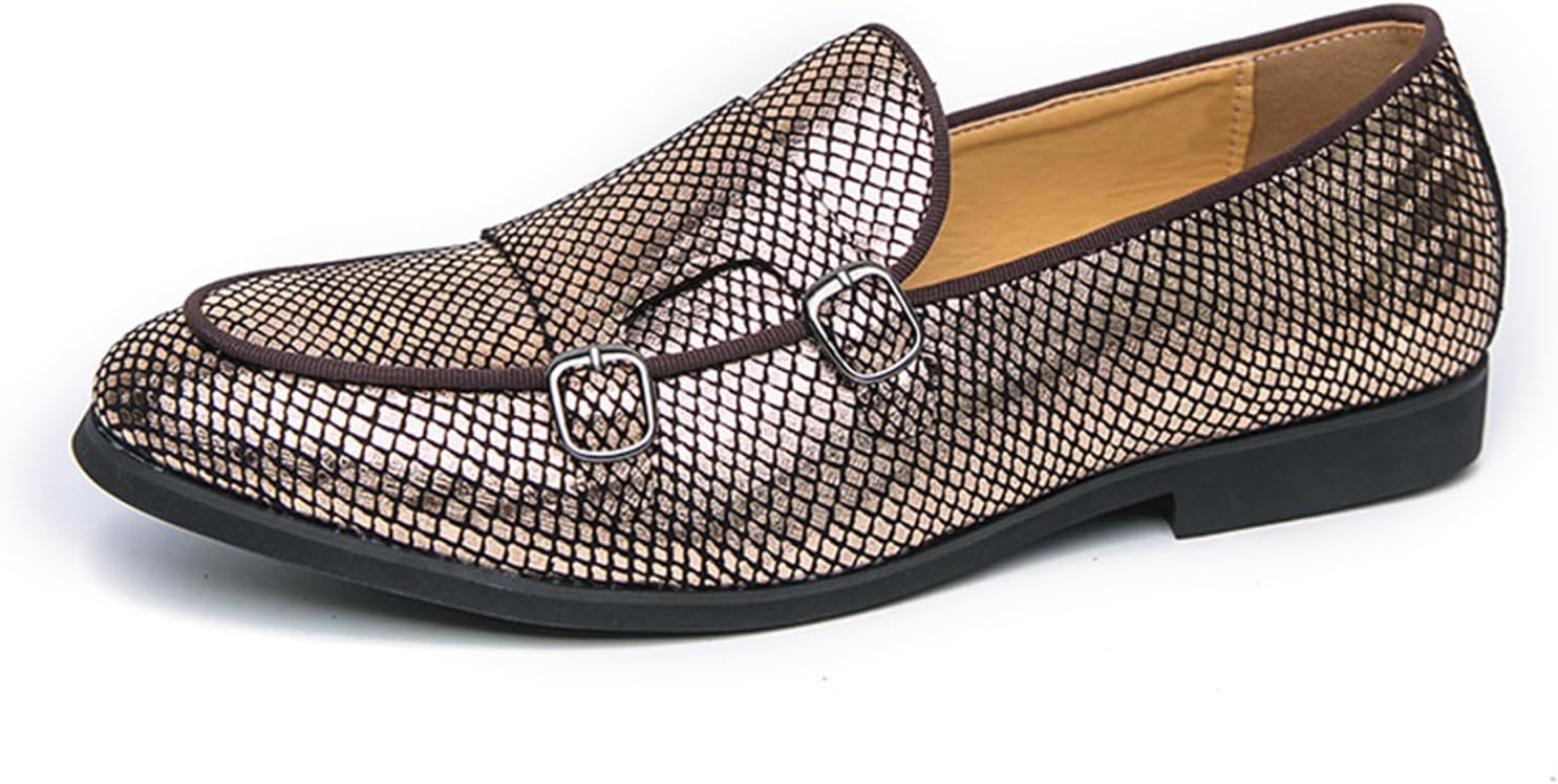 

Мужские кожаные лоферы с двойным ремешком-монком и принтом, с легкой дышащей подошвой, круглым носком, мягкой подошвой, плоские мокасины, формальная обувь, деловая повседневная обувь для вечеринок и свадеб Ksedt, золотой