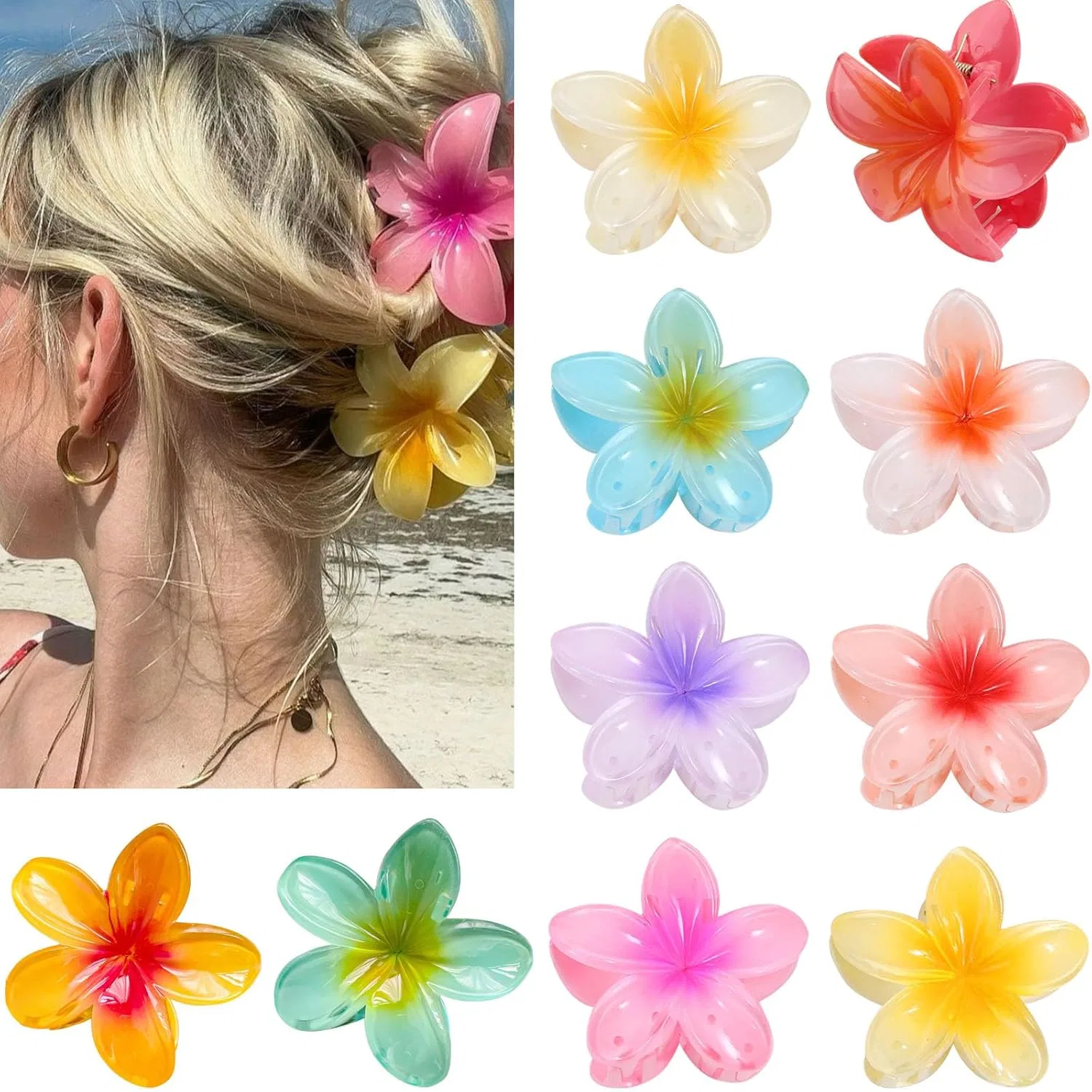Набор из 10 больших заколок для волос в форме цветка Kujais, 10 Colours