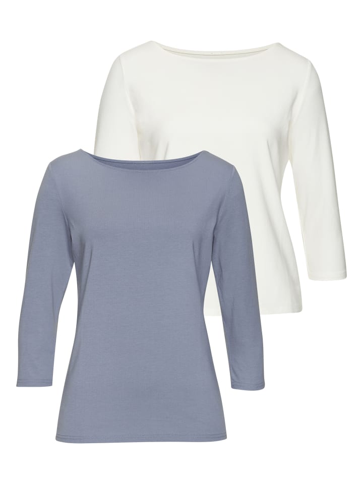 

Рубашка с рукавами 3/4 светло-голубого и кремового цветов LASCANA