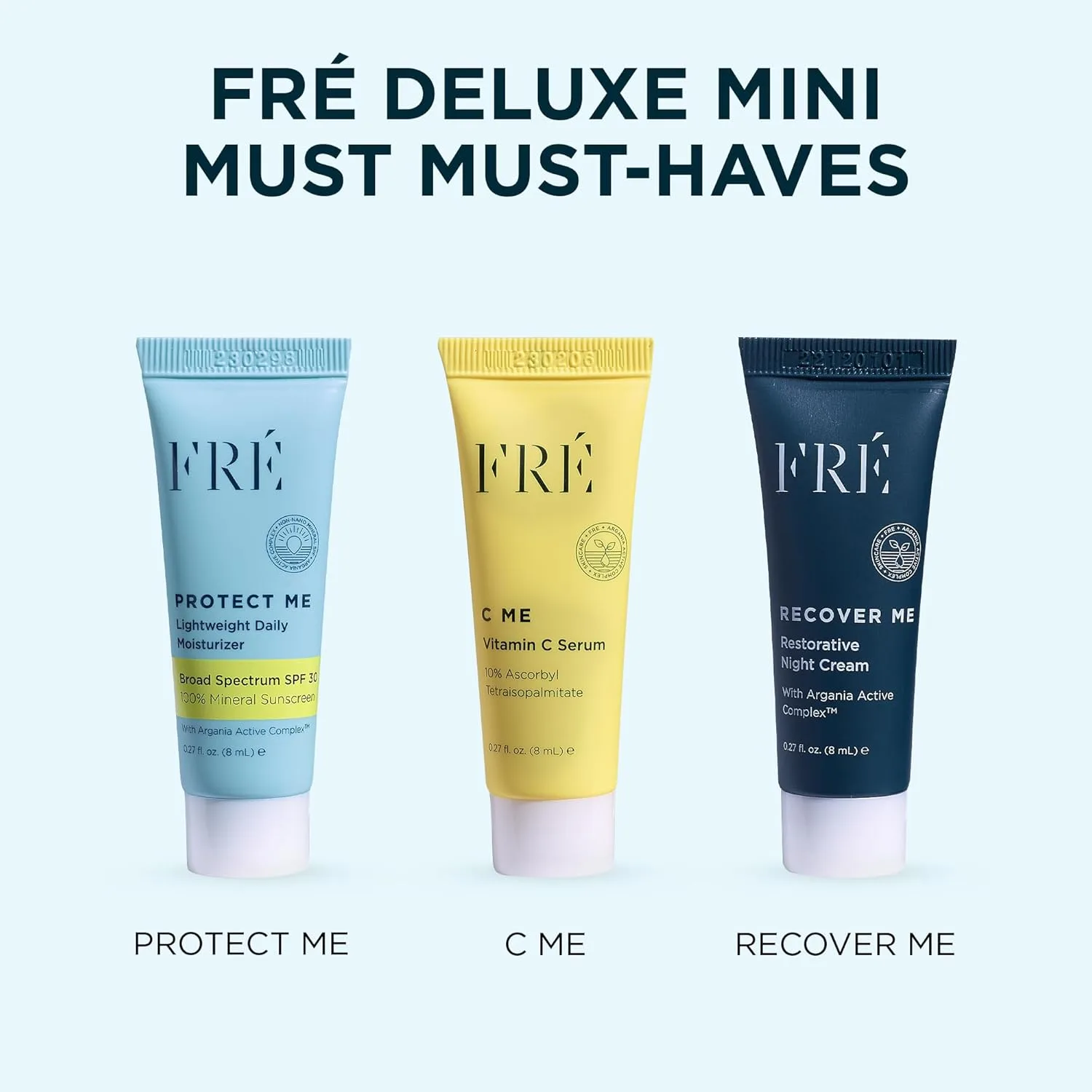 FRÉ Deluxe Mini Set - Мини-набор для ухода за кожей в дорожном формате, включающий сыворотку C ME, безопасен для коралловых рифов, веганский, для лица и тела. — фото 2