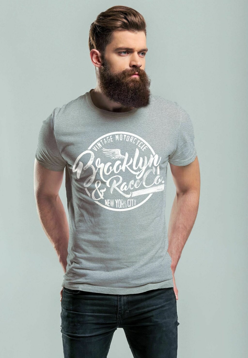 

Футболка с принтом BROOKLYN RACE MOTORCYCLE VINTAGE WATERCOLOR Neverless, серый