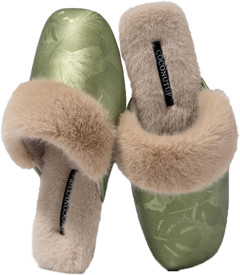 

Меховые тапочки на флисовой подкладке для женщин и мужчин. Роскошные теплые зимние тапочки с меховой отделкой. Элегантные домашние тапочки Yafirgeer, зеленый