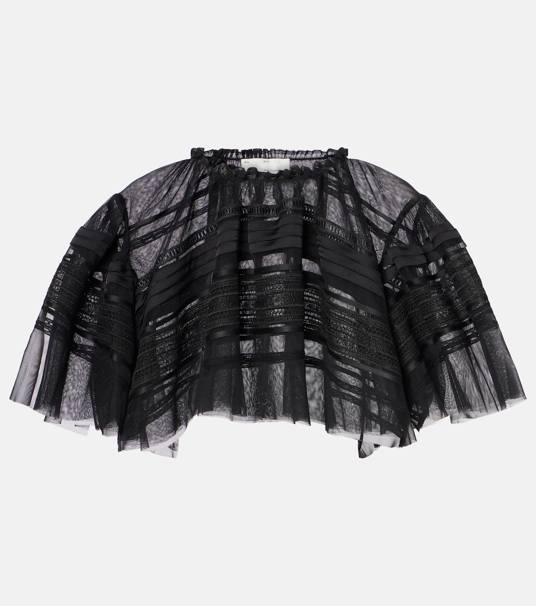 

Укороченный сетчатый топ с накидкой и кружевной отделкой Xu Zhi, черный