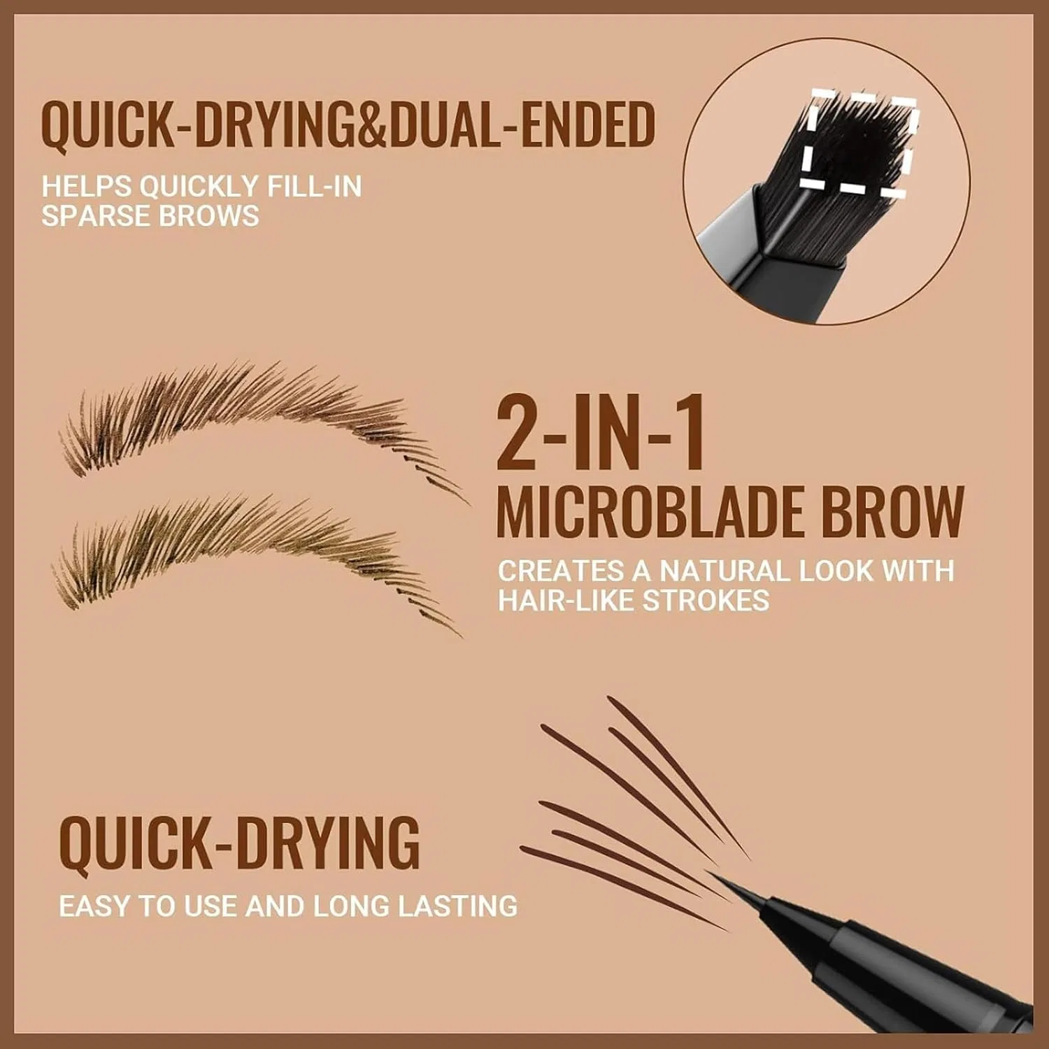 Водостойкий карандаш для бровей Microblading с двойным наконечником, оттенок черный Jutqut, #03 — фото 3