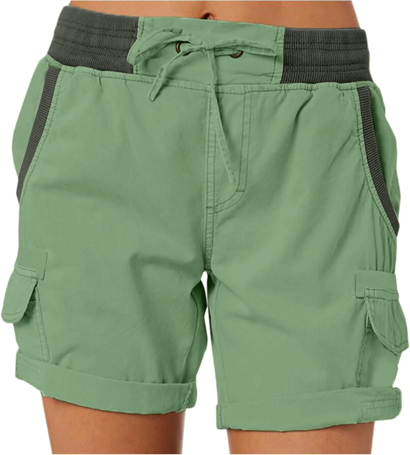 Шорты карго для активного отдыха, высокая талия, легкие, с карманами, зеленые
