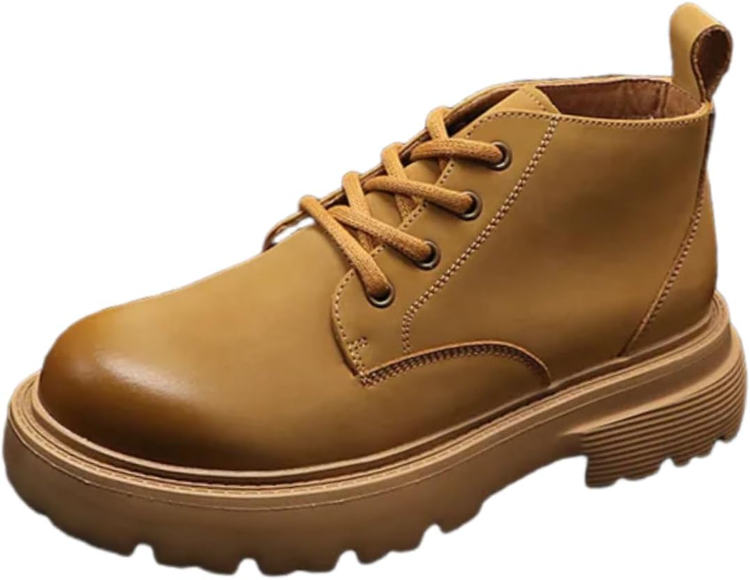 

Мужские ретро ботинки на высокой подошве с широким носком, удобным массивным каблуком и высокой шнуровкой, повседневные платформенные ботинки в стиле милитари Lexamen, желтый