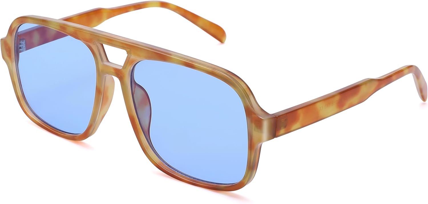 

Ретро-солнцезащитные очки-авиаторы для женщин и мужчин, модные квадратные солнцезащитные очки в стиле 70-х годов с защитой от УФ-излучения UV400 DYSAKER, A7- Yellow Tortoise/Blue