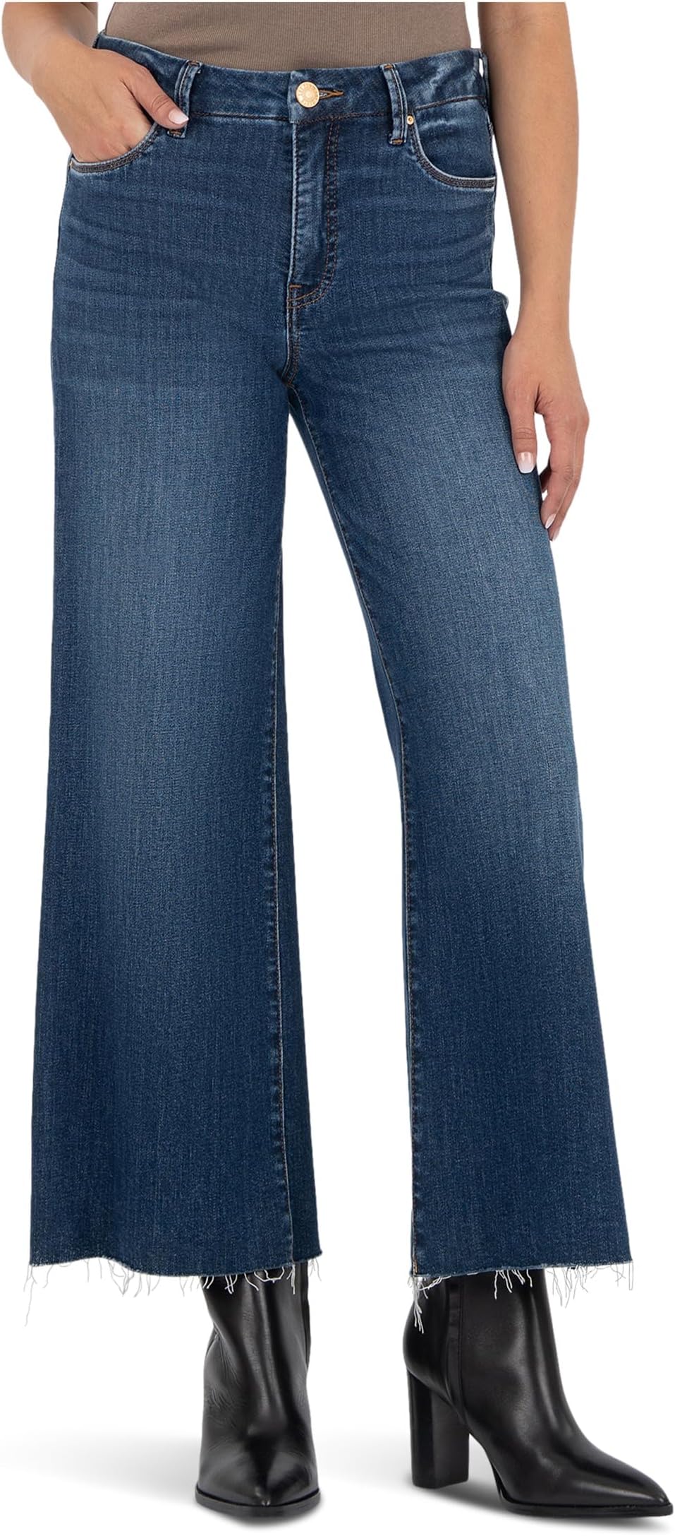 

Джинсы KUT from the Kloth Meg High-Rise Fab Ab Wide Leg Raw Hem, цвет Inexhaustible