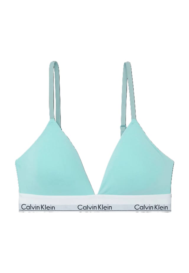 

Современный хлопковый бюстгальтер с треугольными чашечками и логотипом на талии Calvin Klein, синий