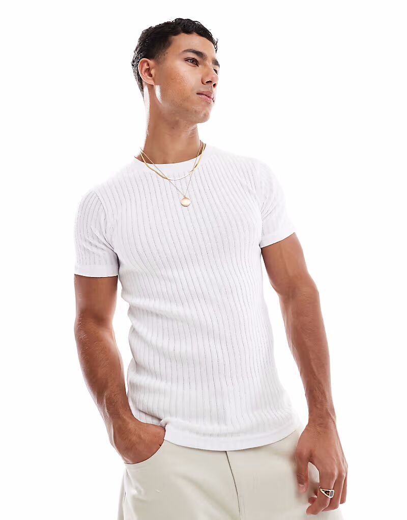 

Футболка Muscle Fit в рубчик белого цвета Jack & Jones, Белый, Футболка Muscle Fit в рубчик белого цвета Jack & Jones