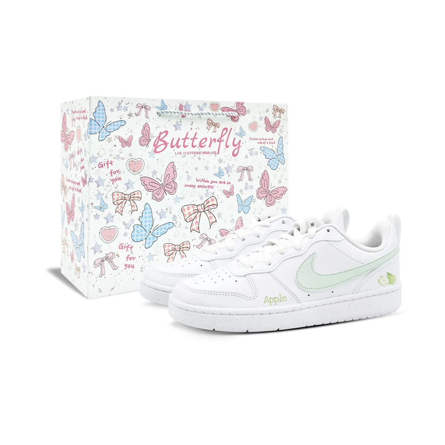 Кроссовки для скейтбординга Court Borough Green Apple BOX Low top Kids' Green White Teenagers Nike