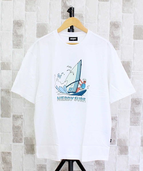 

NERDY Футболка с коротким рукавом, принт "Занудный мальчик-серфингист", Surfing Boy, белый