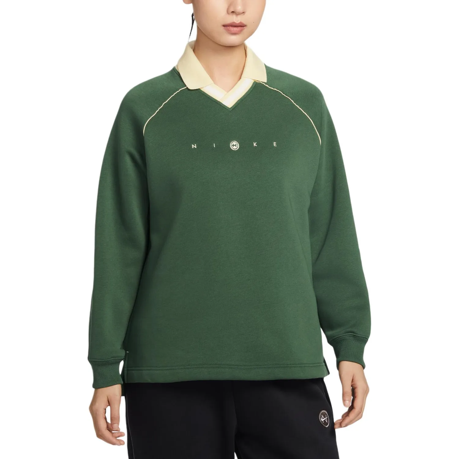 Флисовая поло для спорта Phoenix женская Nike, Fir Green/Snowflake Ivory White