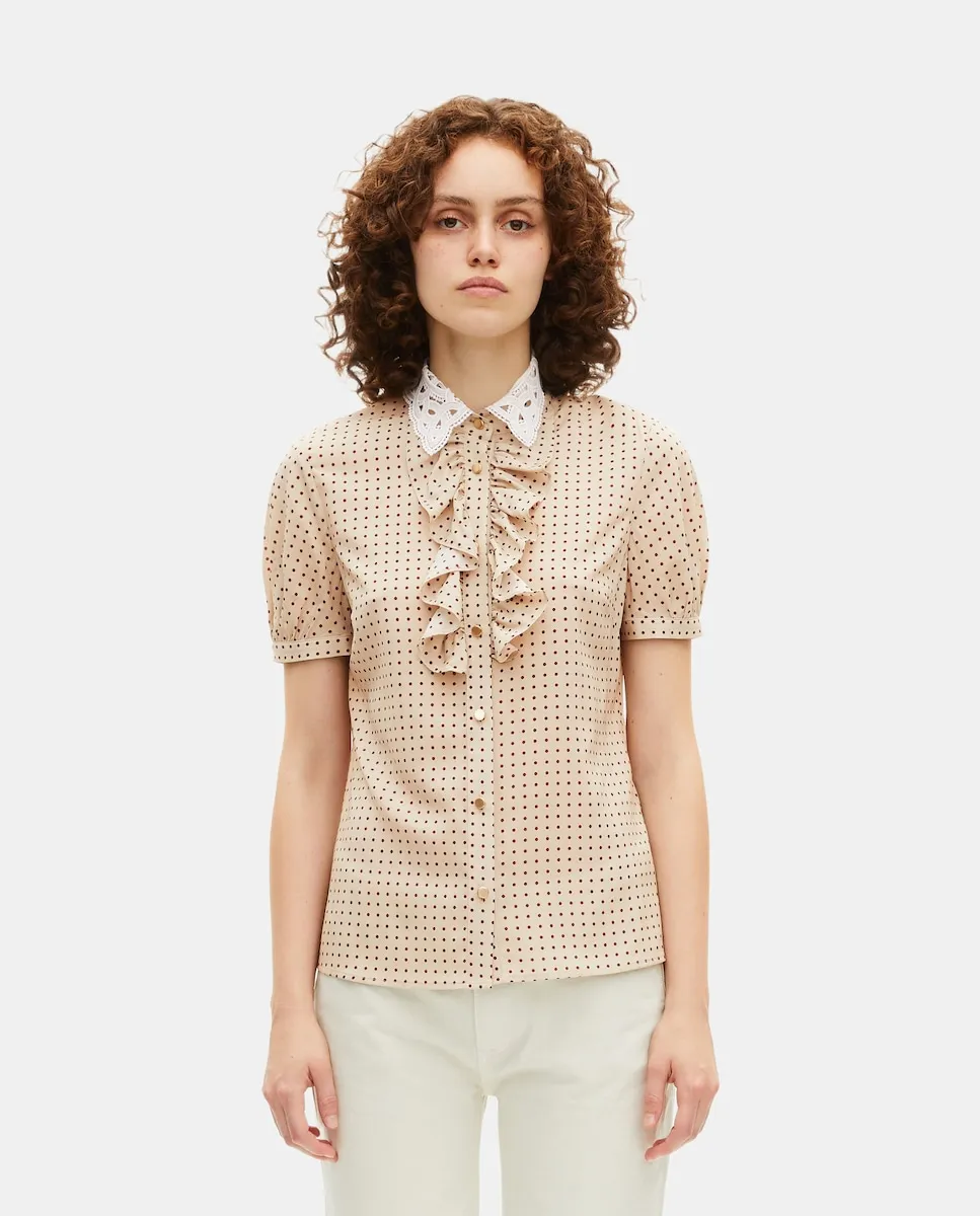 

Женская рубашка в горошек с коротким рукавом The Kooples, бежевый