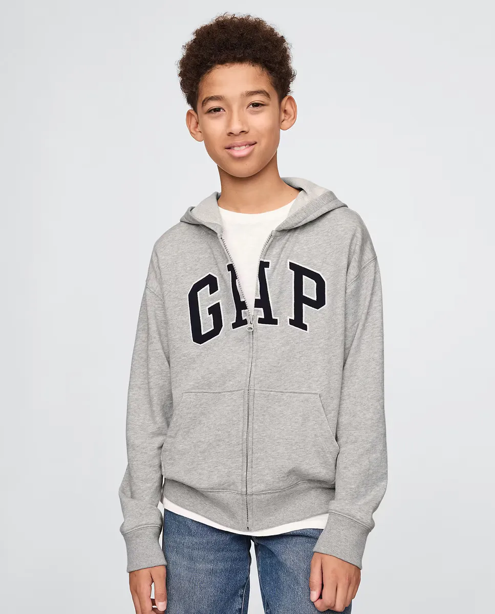 

Толстовка на молнии с логотипом Gap спереди и карманом Kanga для мальчиков, светло-серый