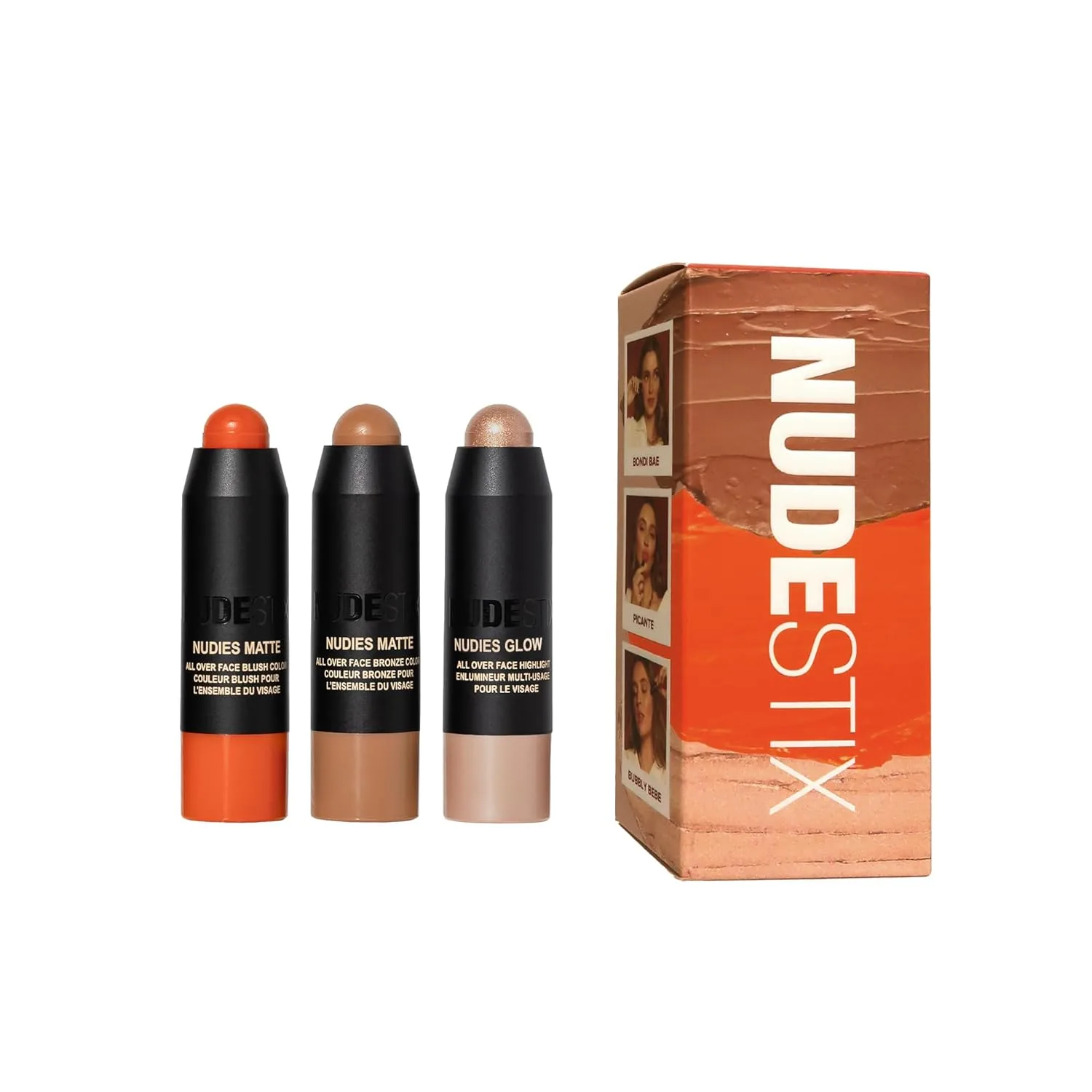 Набор Nudestix Beachy Nudes Mini Kit от Allana Davison - 3 крема NUDIES для щек, глаз и губ, веганский, с эксклюзивным румяном, Picante Bondi Bae, Bubbly Bebe