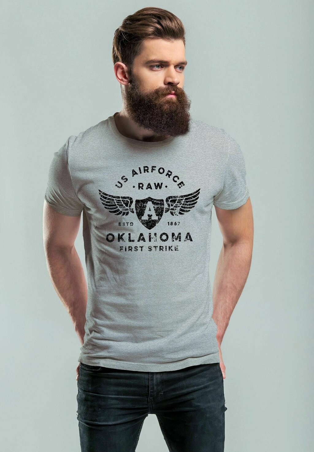 

Футболка с принтом PRINT US AIRFORCE OKLAHOMA AVIATOR VINTAGE Neverless, серый