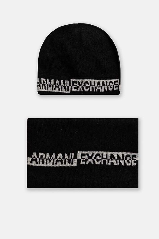 

Шапка и шарф из смесовой шерсти Armani Exchange, черный