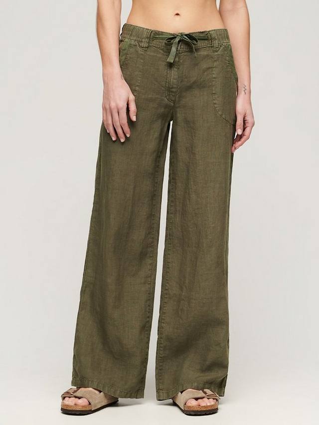 

Широкие льняные брюки с низкой посадкой Superdry, цвет Washed Khaki