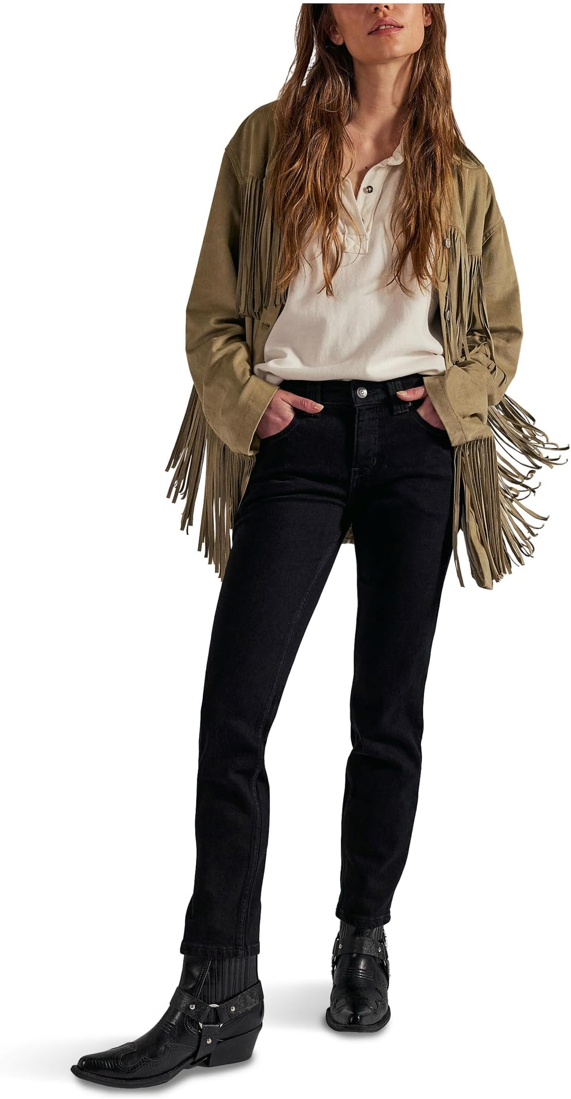 

Брюки Free People Women's Oracle Low Rise Slim Stra, Jet Black