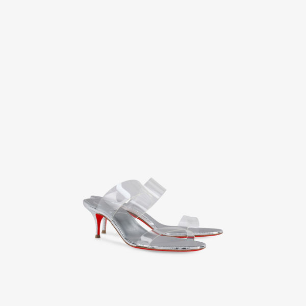 Мюли на каблуке Christian Louboutin Just Nothing кожаные, серебряный — фото 3