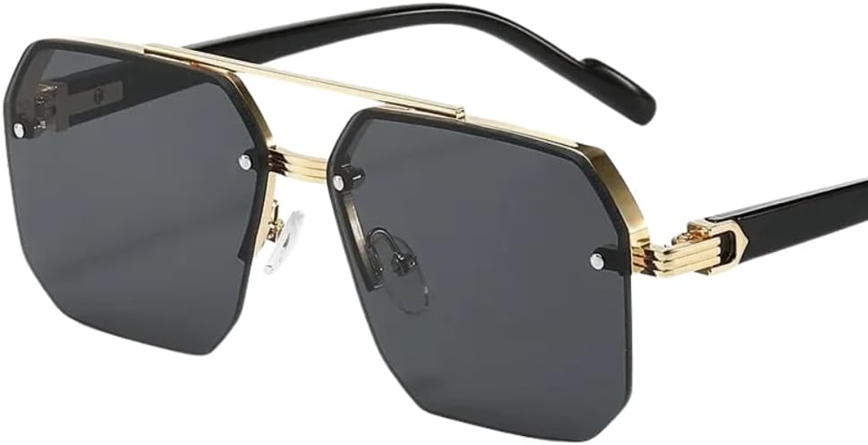 

Мужские солнцезащитные очки в квадратной металлической оправе с градиентными линзами UV400, ретро-дизайн в полуободковой оправе, идеально подходят для занятий спортом на открытом воздухе и повседневной носки Generic, Black