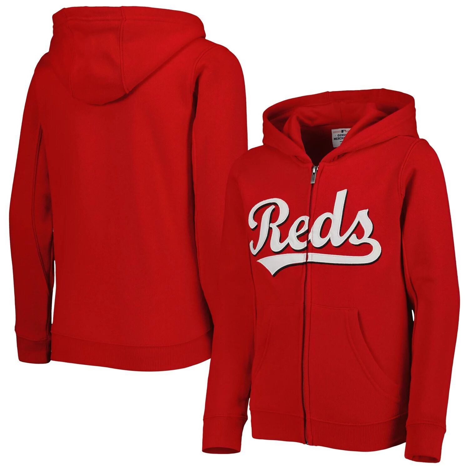 Молодежная красная флисовая толстовка с молнией во всю длину Cincinnati Reds Wordmark Outerstuff
