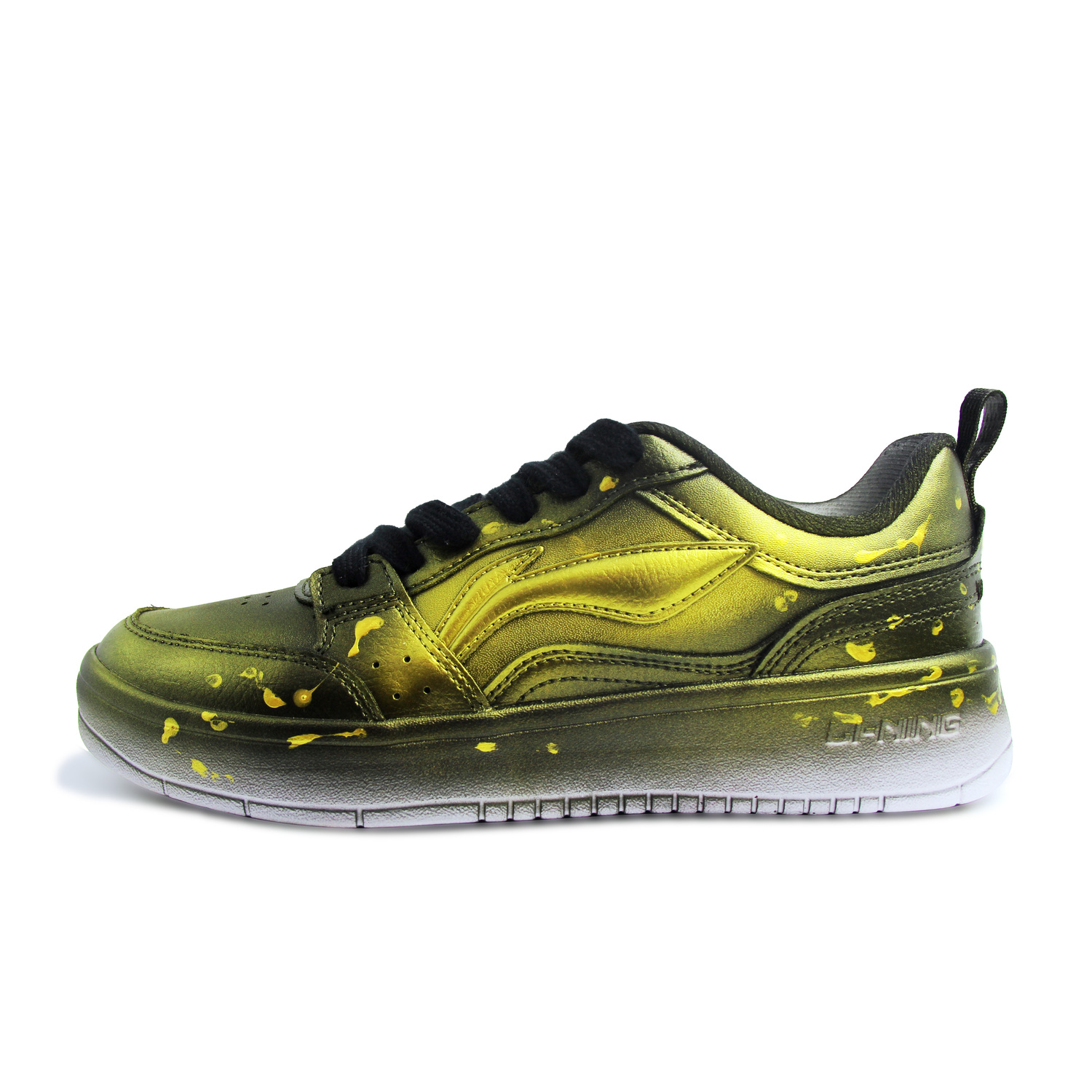 

Li-Ning Sycee Synthetic Leather Hand Drawn Graffiti легкие и дышащие низкие кроссовки для скейтбординга Unisex, черный золото
