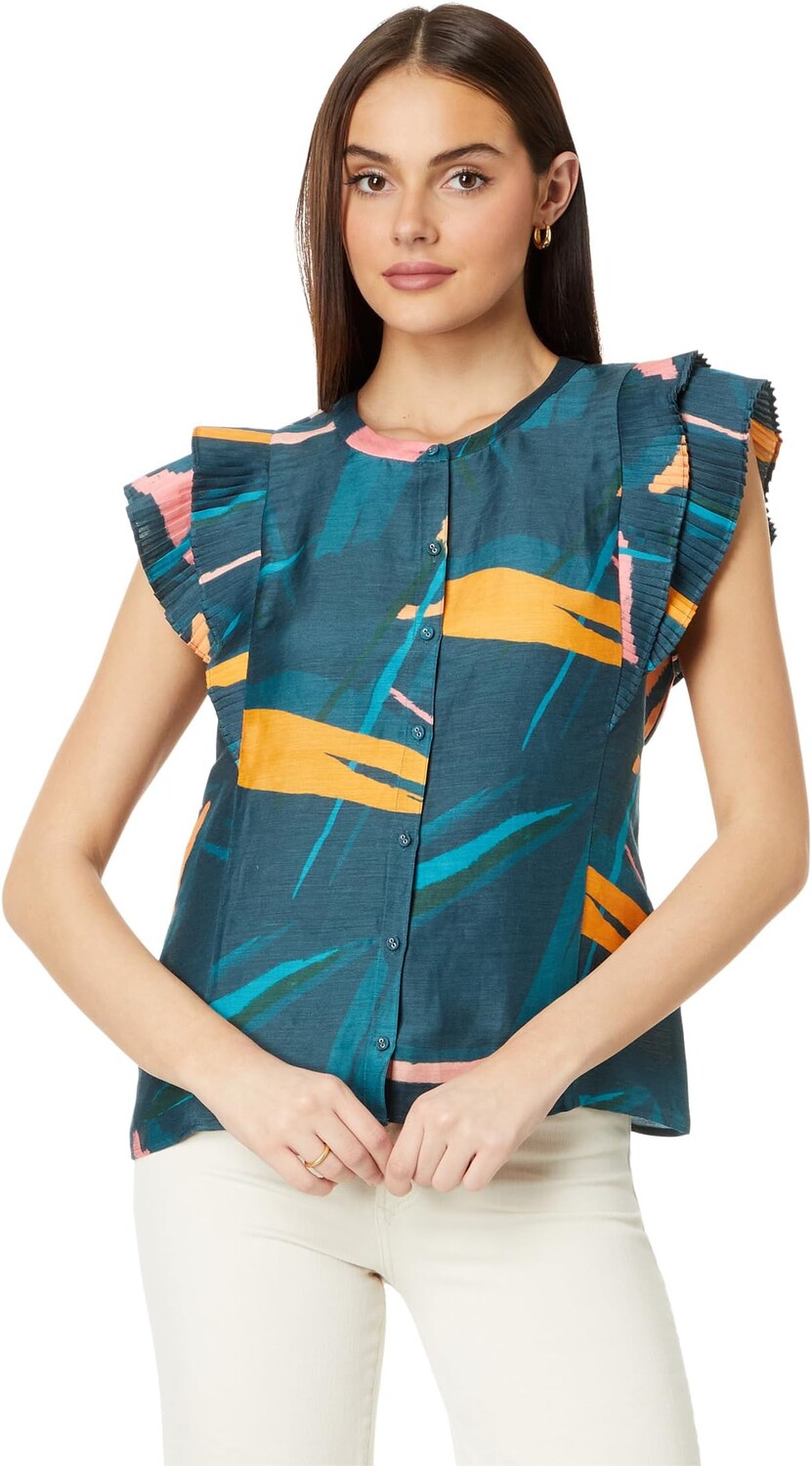 

Топ Vineyard Vines Flutter Sleeve Pintuck Top, цвет Tropical Abstract - Mallard Blue
