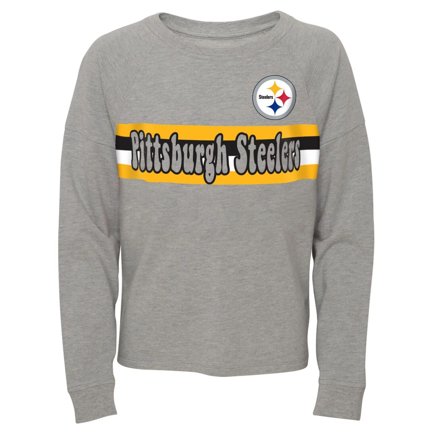 

Серая футболка с длинными рукавами и полосками реглан для юниоров Pittsburgh Steelers Outerstuff, Серый, Серая футболка с длинными рукавами и полосками реглан для юниоров Pittsburgh Steelers Outerstuff