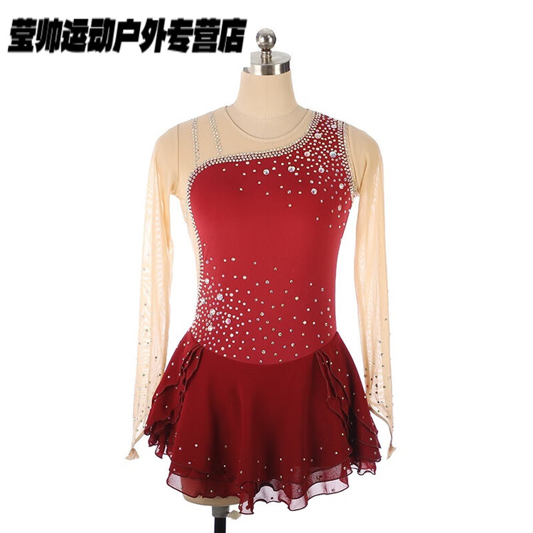 

HEAD Фигурное катание Костюм для выступлений Платье на заказ Детское Для девочек Соревновательная юбка Разноцветные стразы Вино красный S