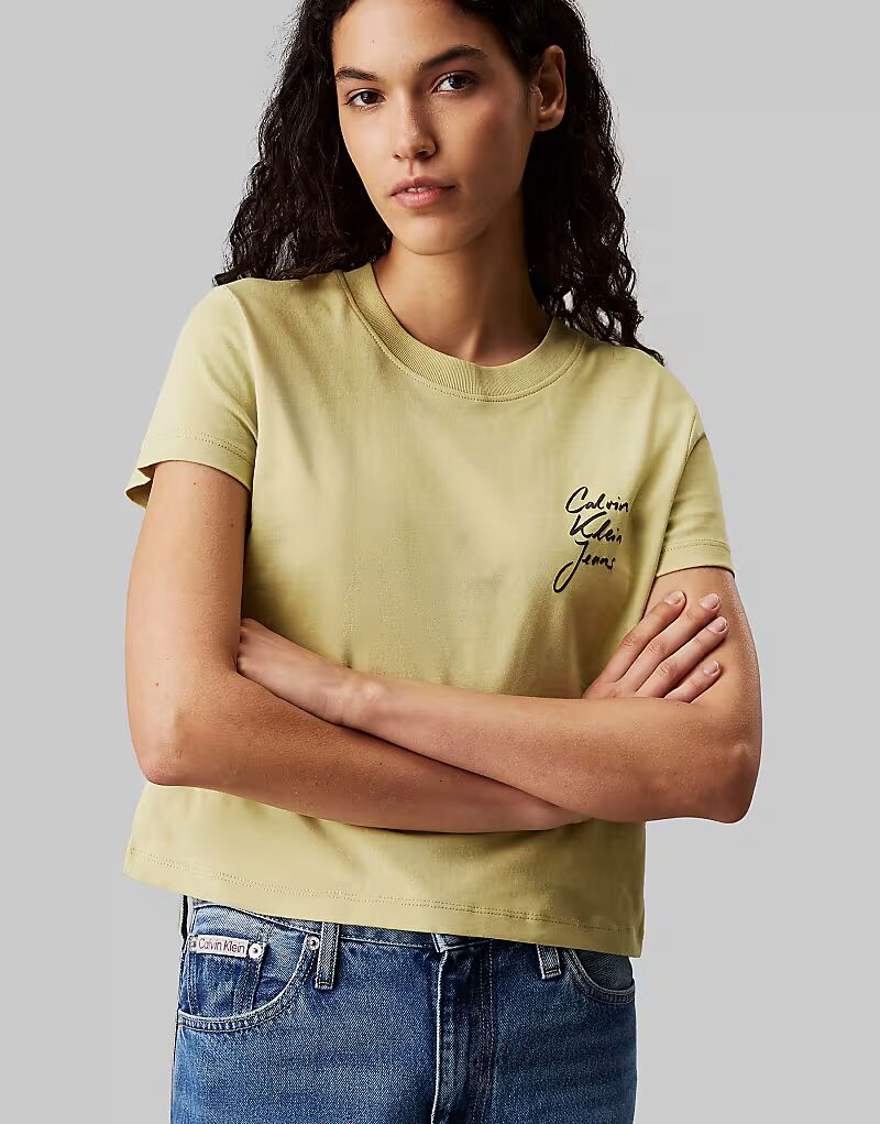 

Футболка Calvin Klein script для младенцев в учреждении цвета Leek Green