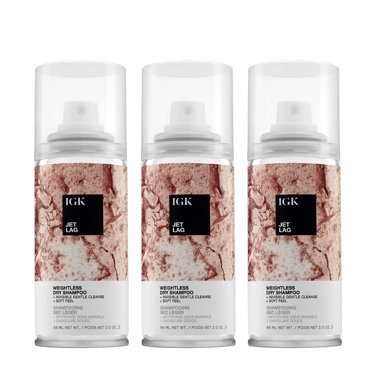 IGK Jet Lag Invisible Dry Shampoo Travel Size набор 3 шт - невесомая формула с вулканическим пеплом для очищения и удаления жира, для всех типов волос