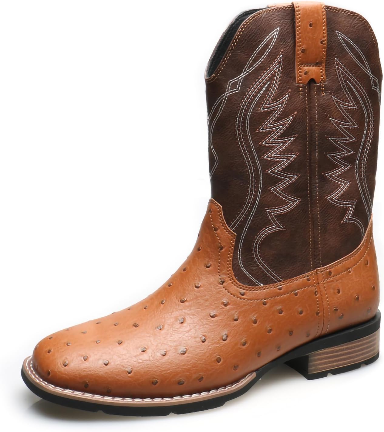 

Мужские ковбойские сапоги с вышивкой, квадратный носок, из искусственной кожи PU, ретро, с высоким каблуком-блоком, без шнуровки, устойчивые к скольжению, классические винтажные западные ботинки-рыцари Generic, коричневый