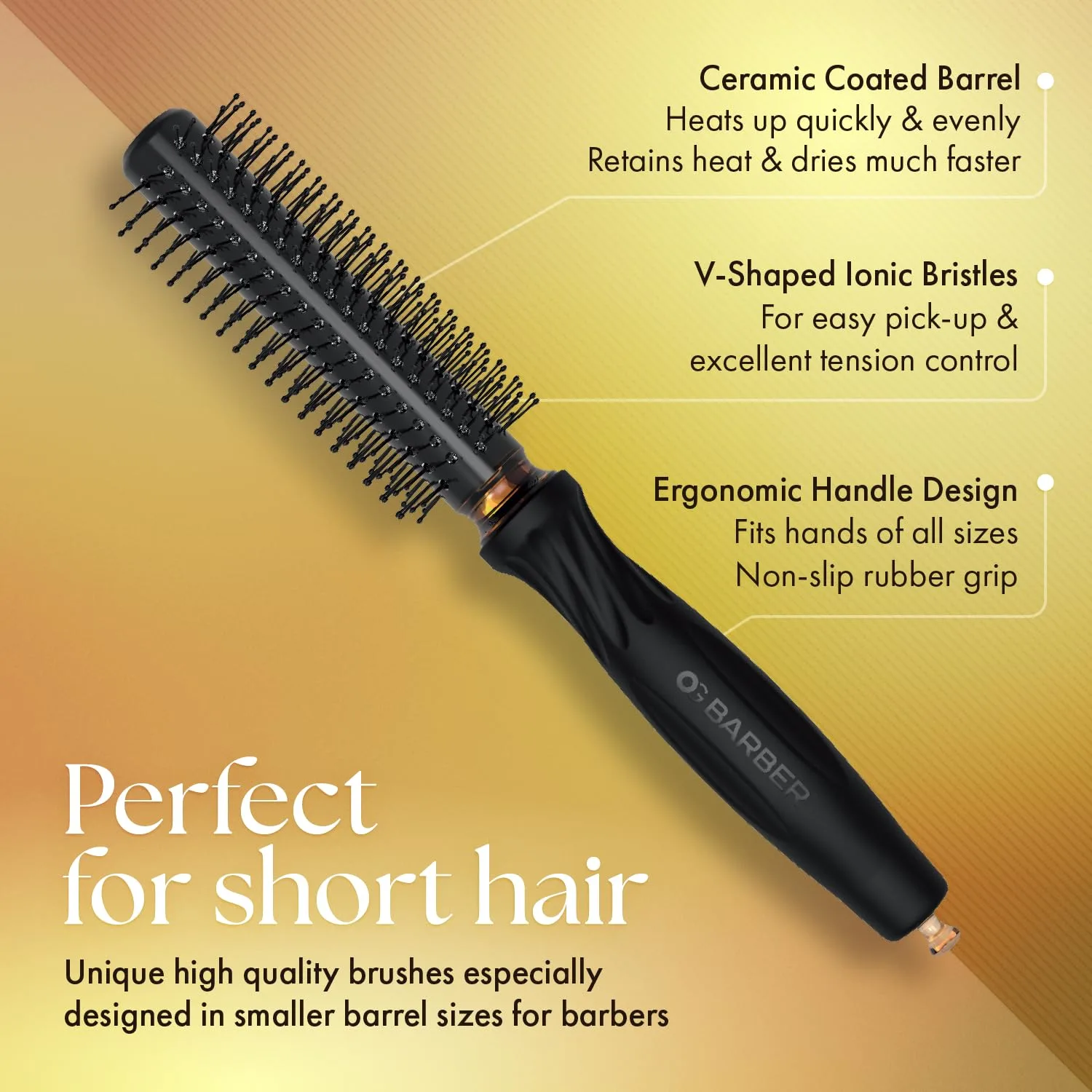 Щетки для волос Olivia Garden OG Barber с удобными шариковыми наконечниками, эргономичная нескользящая ручка, ионная технология, легкие, для легкой и быстрой укладки коротких волос, идеально для мужского груминга 1,9 см — фото 3