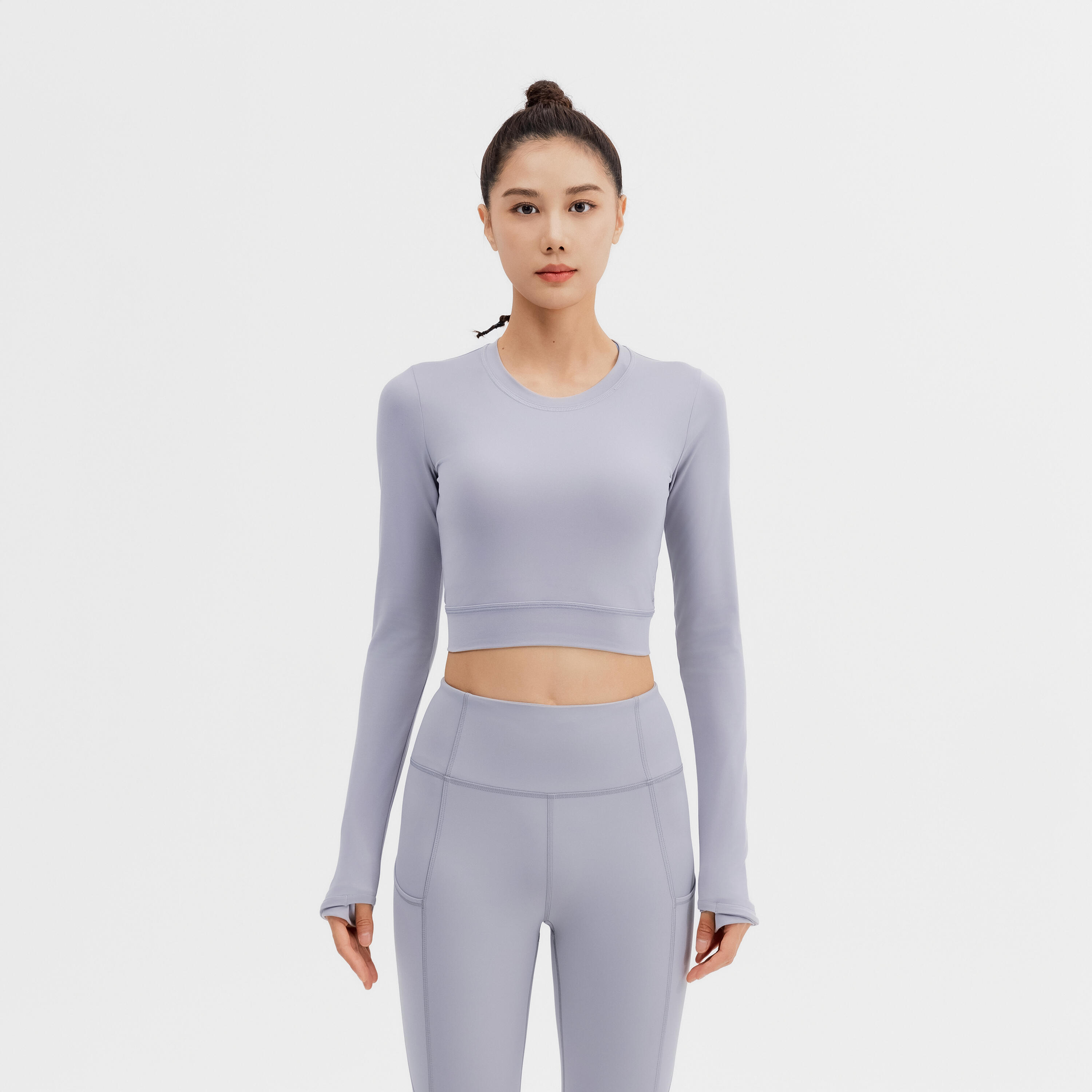 

Женская футболка с длинным рукавом Domyos — светло-серая