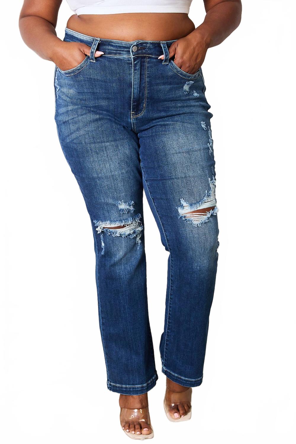 

Средние джинсы-ботинки с эффектом потертостей в темном цвете Judy Blue, Dark