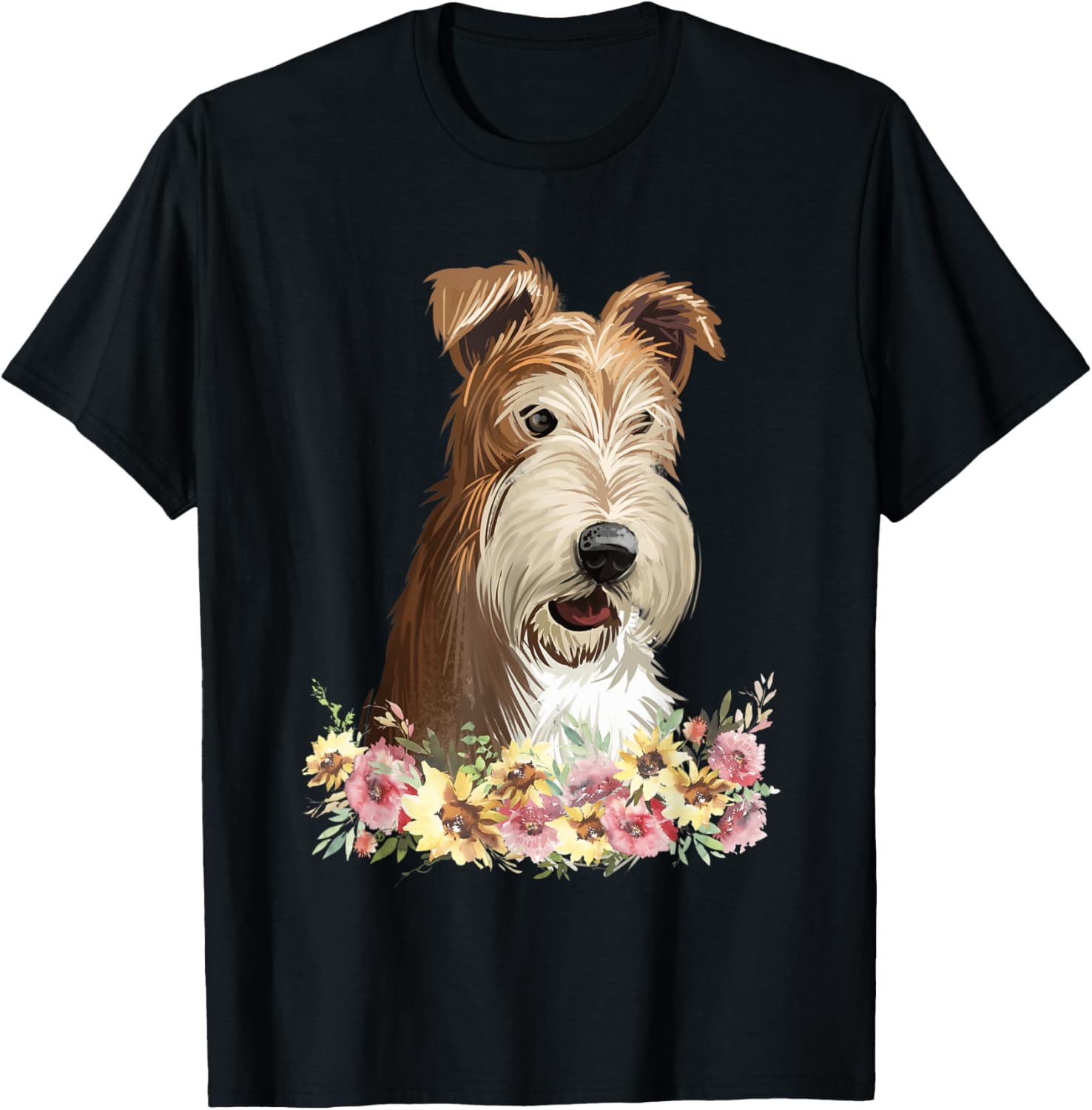 

Футболка с цветочным принтом в виде жесткошерстного фокс-терьера, черная (black 19-3911tcx), размер S Wire Fox Terrier Accessories