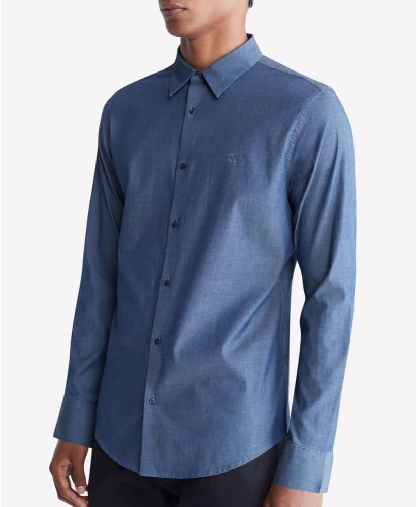 Мужская рубашка Calvin Klein Chambray Slim Fit на пуговицах, Dark Sapphire — фото 3