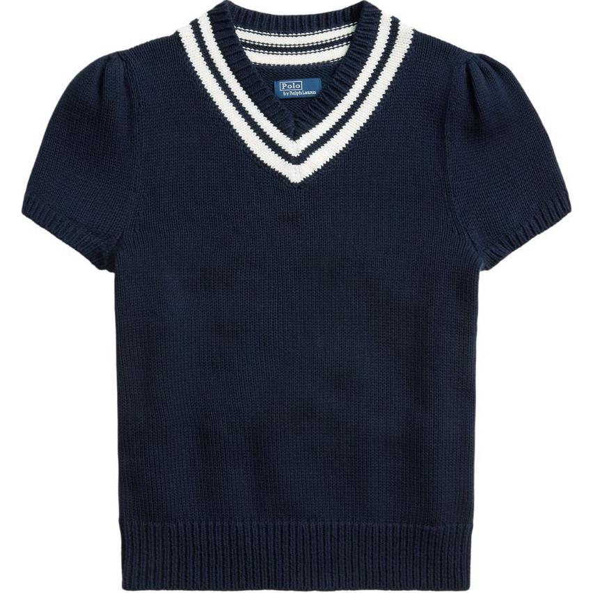 

Короткий рукав, хлопковый топный топ Polo Ralph Lauren, синий